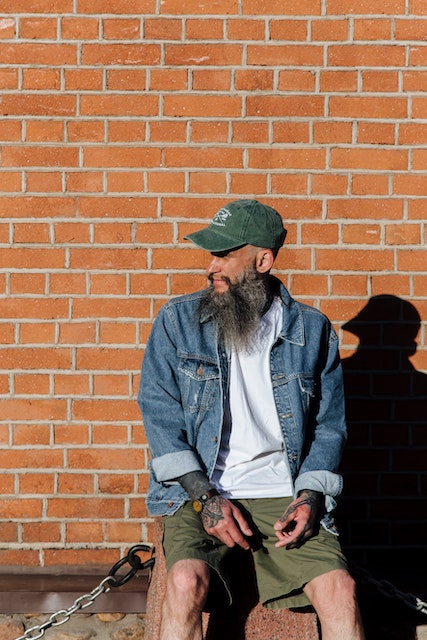 jean jacket with olive shorts