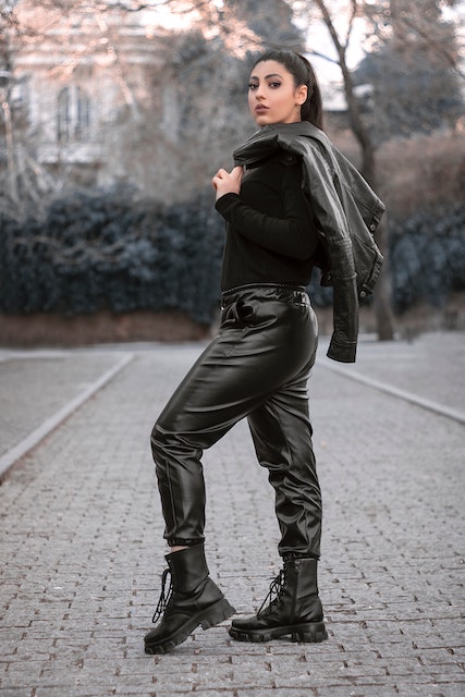 combat boots with leather pants
