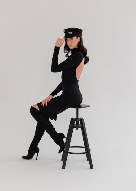 heeled thigh high boots with backless dress