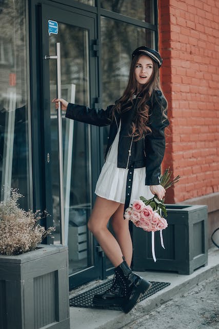 leather jacket with black boots