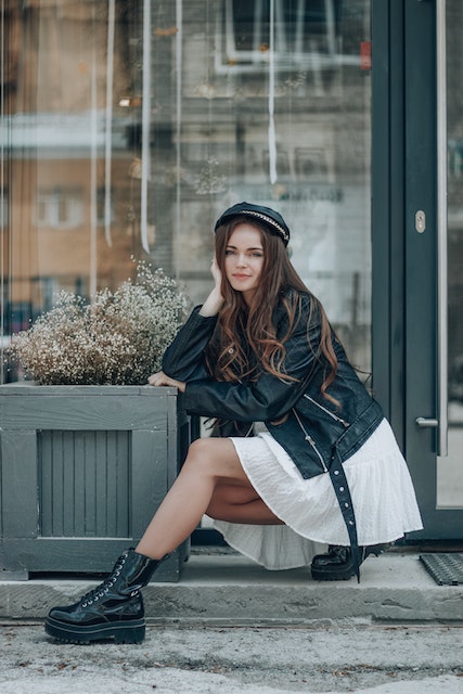 platform boots with leather jacket