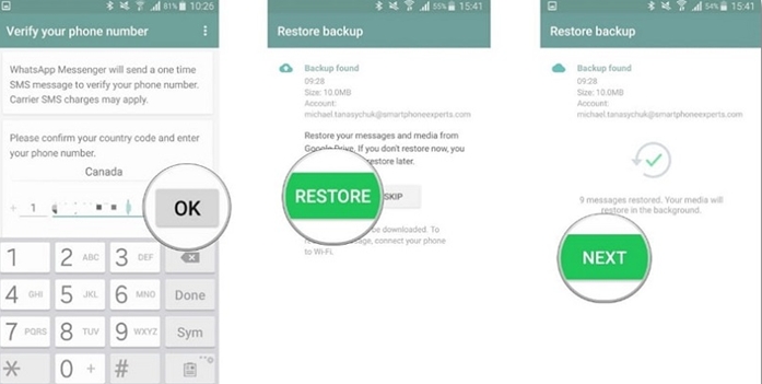 restore whatsapp from google drive to android