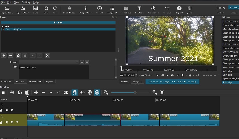 add text shotcut video editor mac